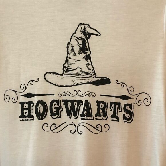Harry Potter Sz L White Graphic Hogwarts Mystic Hat Short Sleeve Jersey T-Shirt - Picture 3 of 5